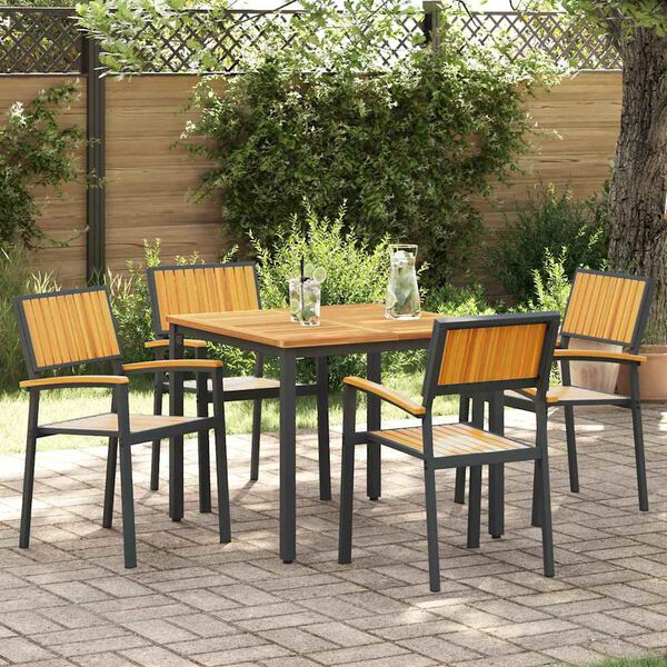 vidaXL Tuin eettafelset 5 pcs Zwart Massief Acaciahout