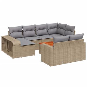 vidaXL 11-delige Tuinset met kussens poly rattan beige
