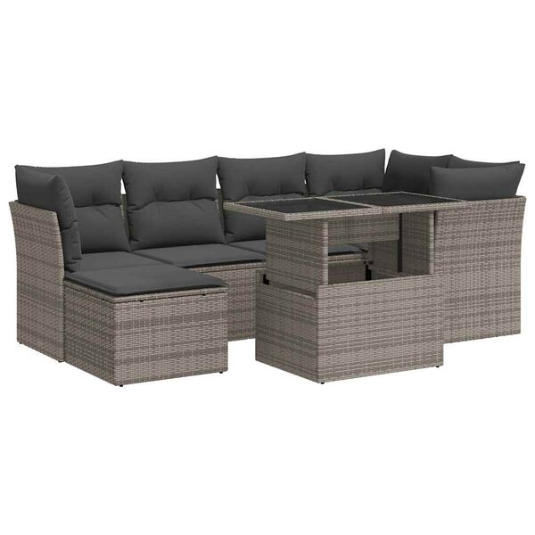 vidaXL 7-delige Loungeset met kussens poly rattan grijs