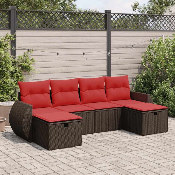 vidaXL 6-delige Loungeset met kussens poly rattan bruin