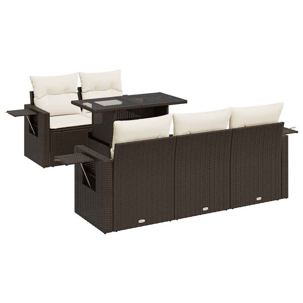 vidaXL 6-delige Loungeset met kussens poly rattan bruin