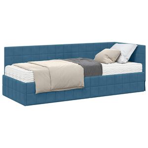 vidaXL Hoekbedframe met Matras met hoofdeinde 2 pcs Blauw Fluweel