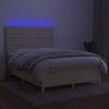 vidaXL Boxspring met matras en LED stof cr&egrave;mekleurig 140x200 cm