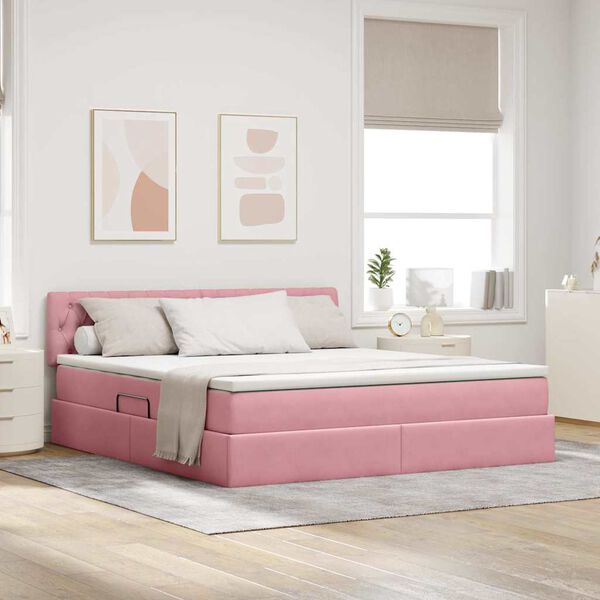 vidaXL Opbergbed met LED met matras met LED Roze 180 x 200 cm Fluweel