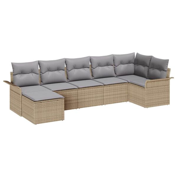 vidaXL Tuin Sofa Set met kussen 7 pcs Beige poly rattan