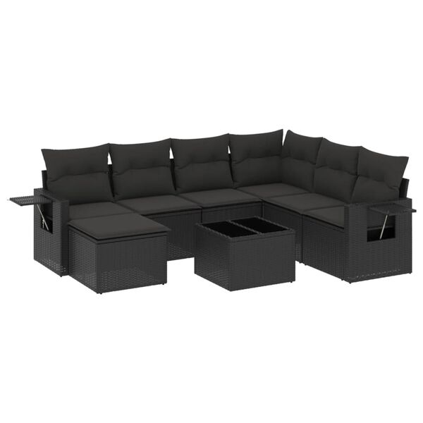 vidaXL 8-delige Loungeset met kussens poly rattan zwart