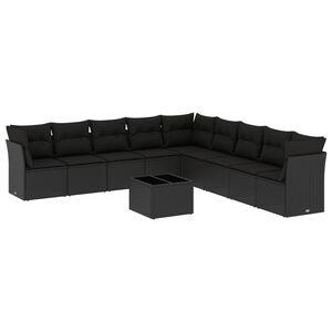 vidaXL 10-delige Loungeset met kussens poly rattan zwart