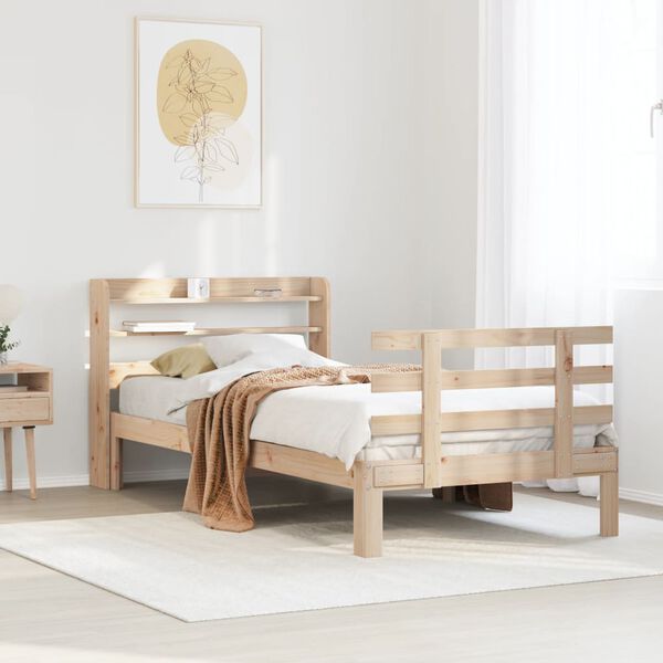 vidaXL Bedframe met hoofdbord massief grenenhout 75x190 cm