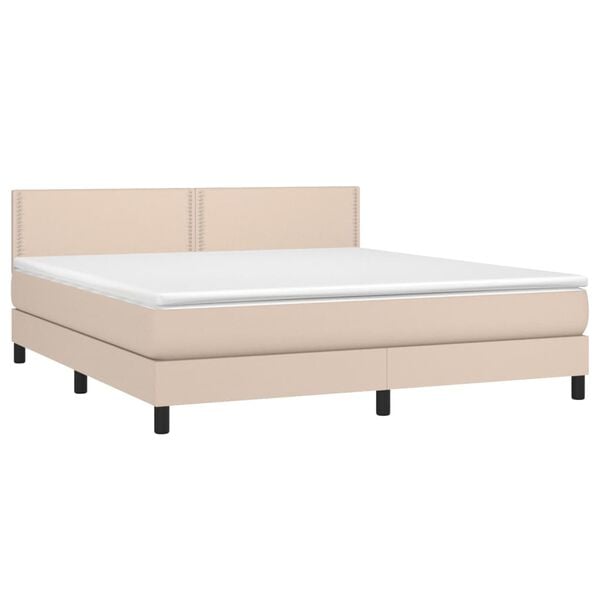 vidaXL Boxspring met matras en LED kunstleer cappuccinokleur 160x200cm