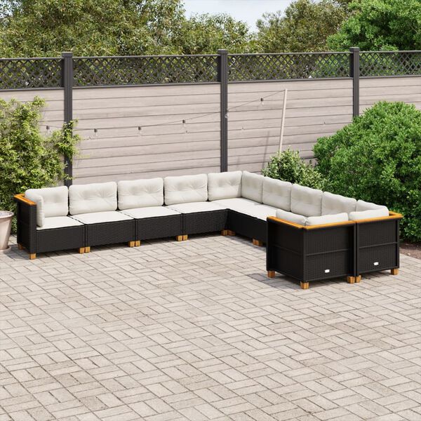 vidaXL 10-delige Loungeset met kussens poly rattan zwart