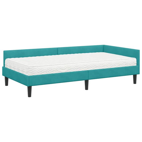 vidaXL Hoekbedframe met Matras Anders 2 pcs Turquoise Fluweel
