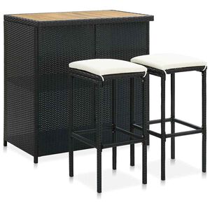 vidaXL 3-delige Barset poly rattan zwart