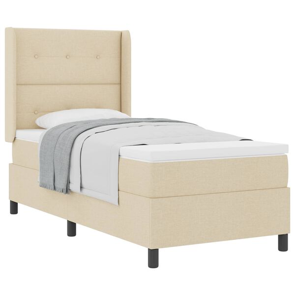 vidaXL Boxspringbed met matras met hoofdeinde Cr&egrave;me 200 x 100 cm Stof