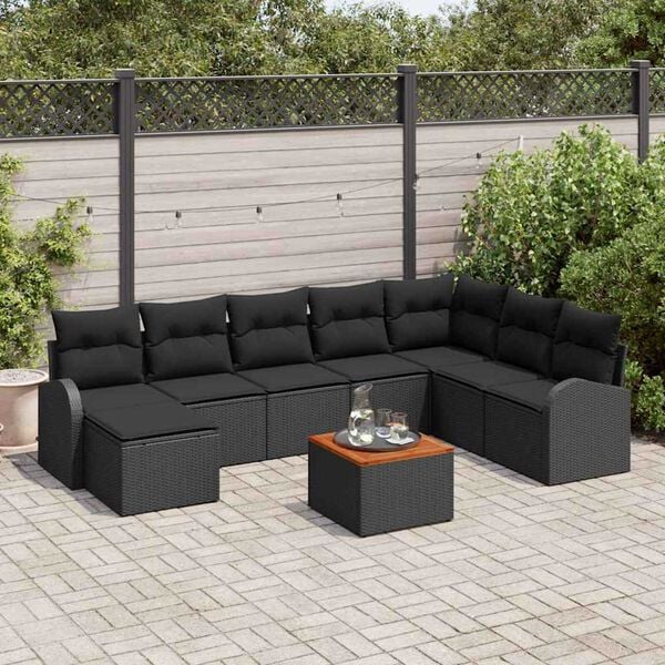 vidaXL Tuinbankenset met opslag 9 pcs Zwart poly rattan