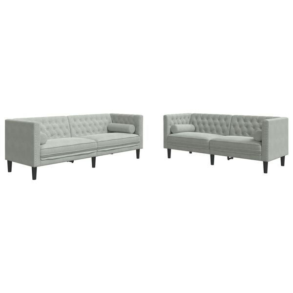 vidaXL 2-delige Loungeset Chesterfield met bolsters fluweel lichtgrijs
