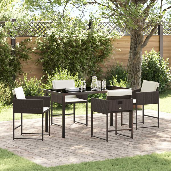 vidaXL Tuin eettafelset met kussen 5 pcs Bruin poly rattan