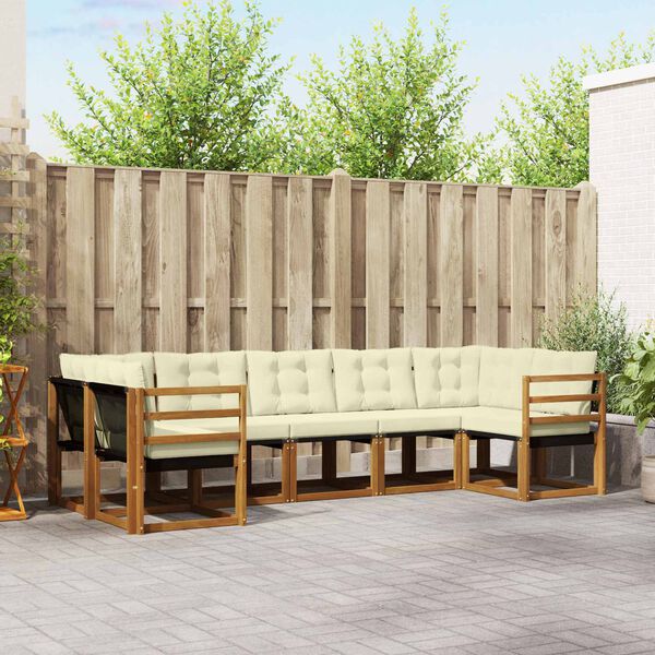 vidaXL Buiten bankenset met kussen 7 pcs Natuurlijk en Zwart