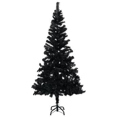 vidaXL Kunstkerstboom met verlichting en kerstballen 210 cm PVC zwart