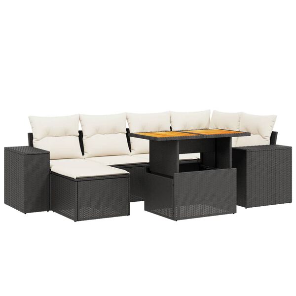 vidaXL 7-delige Loungeset met kussens poly rattan zwart