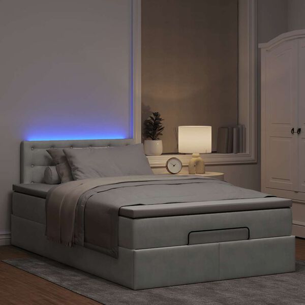 vidaXL Bed poef met matras en LED's 120x190 cm fluweel lichtgrijs