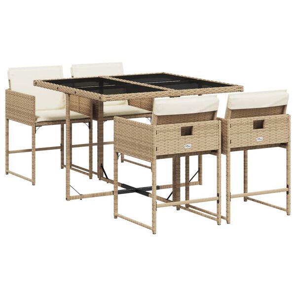 vidaXL 5-delige Tuinset met kussens poly rattan beige
