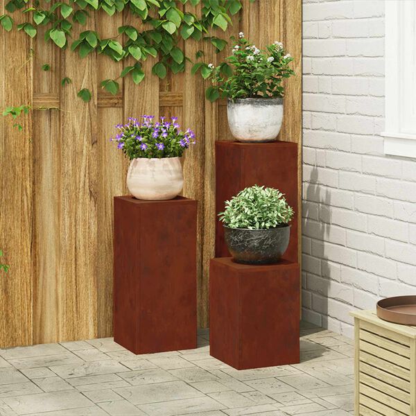 vidaXL Plantenstandaard 3 pcs Roestig Cortenstaal