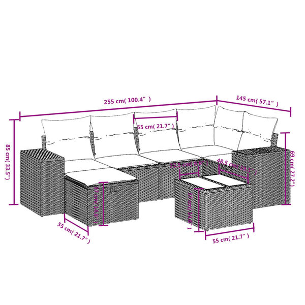 vidaXL 7-delige Loungeset met kussens poly rattan bruin