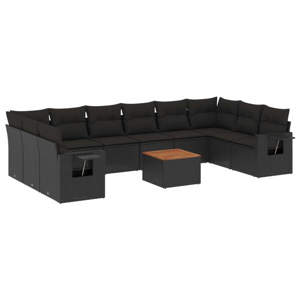 vidaXL 11-delige Loungeset met kussens poly rattan zwart