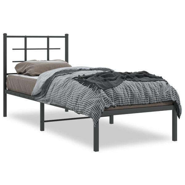 vidaXL Bedframe met hoofdbord metaal zwart 75x190 cm
