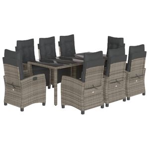 vidaXL 9-delige Tuinset met kussens poly rattan grijs