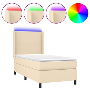 vidaXL Boxspring met matras en LED stof cr&egrave;mekleurig 100x200 cm