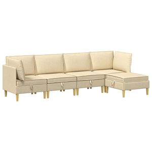 vidaXL Modulaire Sofa Set met Opslag 5 st Cr&egrave;mekleurig Stof