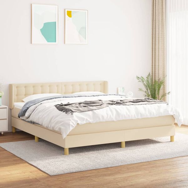vidaXL Boxspring met matras stof cr&egrave;mekleurig 160x200 cm