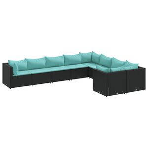 vidaXL 9-delige Loungeset met kussens poly rattan zwart