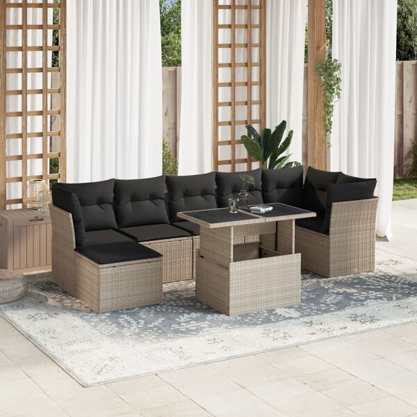 vidaXL 8-delige Loungeset met kussens poly rattan lichtgrijs