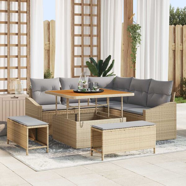 vidaXL Tuinbankenset met kussen 8 pcs Beige poly rattan