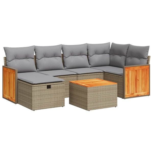vidaXL 6-delige Loungeset met kussens poly rattan beige