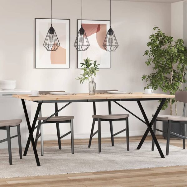 vidaXL Eettafel X-frame 180x90x75,5 cm massief grenenhout en staal