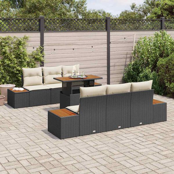 vidaXL Tuin Sofa Set met opslag 7 pcs Zwart Poly riet