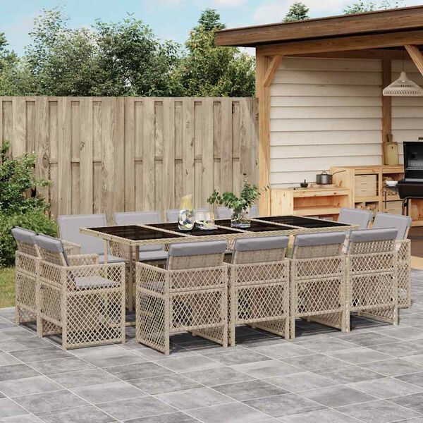 vidaXL 13-delige Tuinset met kussens poly rattan gemengd beige
