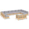 vidaXL 12-delige Loungeset met grijze kussens massief grenenhout