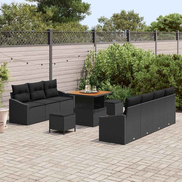 vidaXL Tuinbankenset met kussen 10 pcs Zwart poly rattan