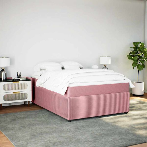 vidaXL Boxspring met matras fluweel roze 140x190 cm