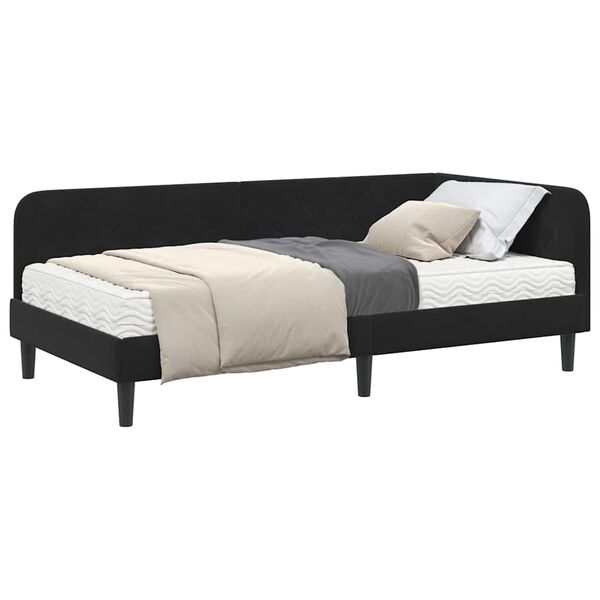 vidaXL Hoekbedframe met matras Zwart 90 x 190 cm Fluweel