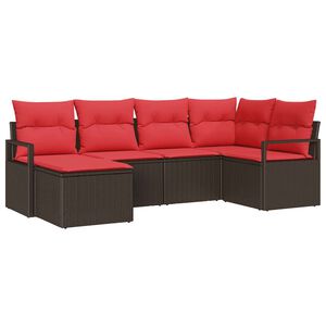 vidaXL Bankstel 6 st Bruin en Rood poly rattan