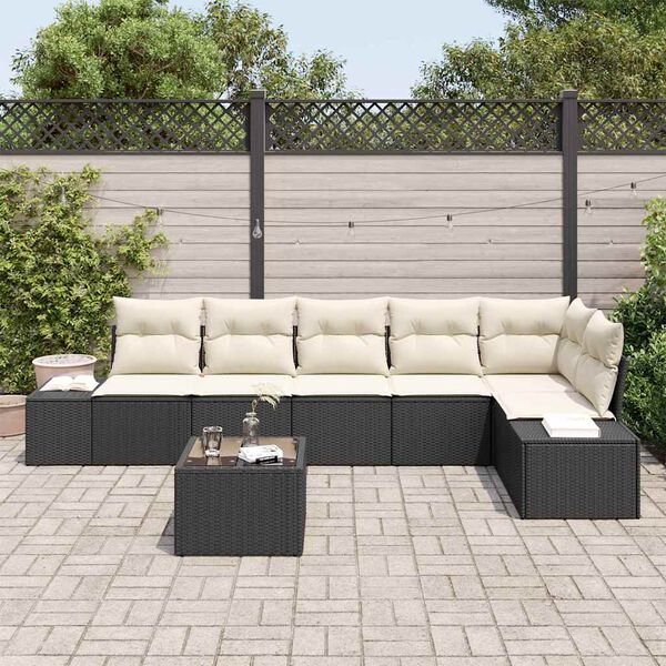 vidaXL Tuin Sofa Set met kussen 7 pcs Bruin en Crème poly rattan