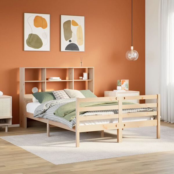 vidaXL Bed met boekenkast zonder matras massief grenenhout 140x190 cm