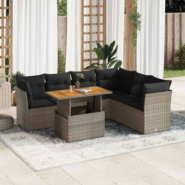 vidaXL 7-delige Loungeset met kussens poly rattan grijs