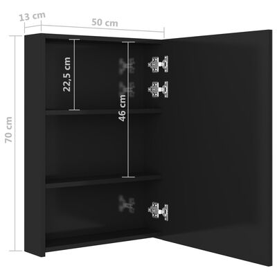 vidaXL Badkamerkast met spiegel LED 50x13x70 cm glanzend zwart