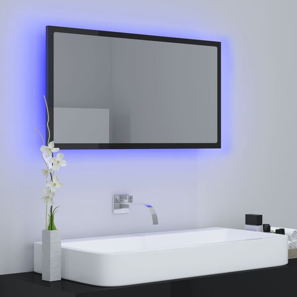 vidaXL Badkamerspiegel LED 80x8,5x37 cm acryl hoogglans zwart